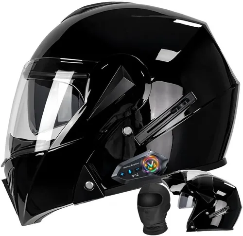 Miniatura 7 de Casco de motocicleta Bluetooth aprobado por DOT - Casco modular de cara completa con visera doble abatible, carcasa de ABS, sistema de ventilación