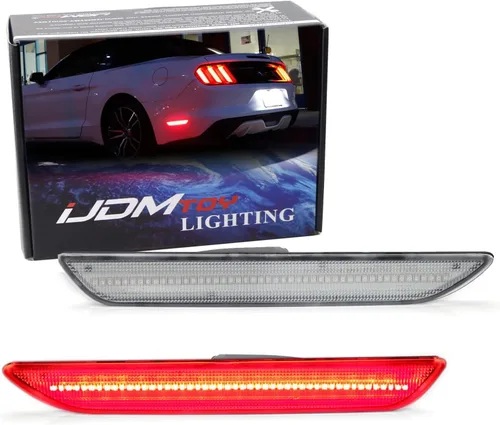 iJDMTOY - Kit de focos laterales traseros con lente transparente roja LED completa Compatible con Ford 2015-23 Mustang, alimentado por 48-SMD LED,