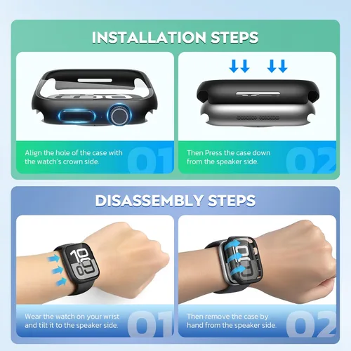 Miniatura 7 de Misxi Paquete de 2 fundas impermeables con botón diseñadas para Apple Watch Series 3 Series 2 de 38mm, funda rígida de policarbonato anticaídas