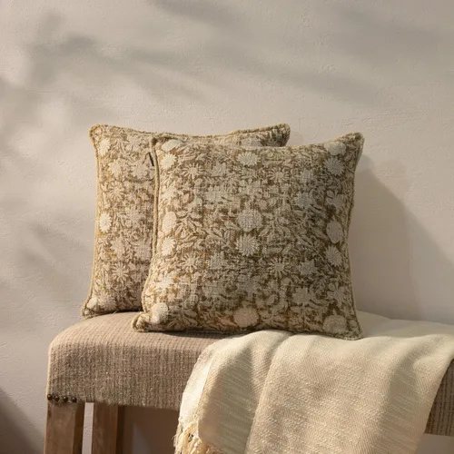 Miniatura 34 de Juego de 2 fundas de almohada decorativas de algodón indio vintage con estampado a mano (marrón ladrillo, 18 x 18 pulgadas (paquete de 2))