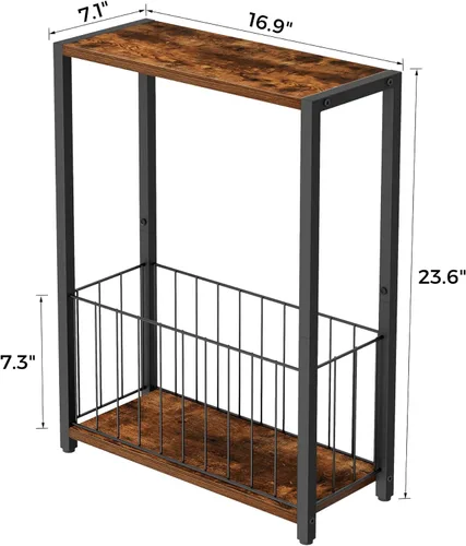 Miniatura 6 de Homleke Juego de 2 mesas laterales estrechas con soporte para revistas, mesas auxiliares delgadas perfectas para espacios pequeños, diseño que