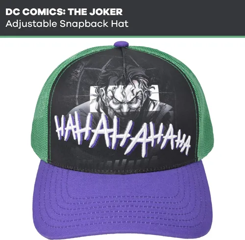 Miniatura 2 de Concept One DC Comics The Joker Raughing 3D Gorra ajustable de algodón Snapback para camionero, color verde, talla única