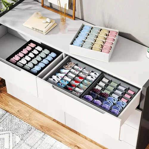 Miniatura 6 de Organizador de Calcetines Paquete de 4, Organizador de Ropa Interior de 24 Celdas Almacenamiento Plegable de Ropa Interior, Organizador de Cajón