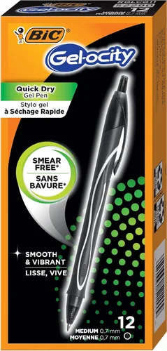 Miniatura 7 de BIC Gel-Ocity - Bolígrafos de gel de secado rápido, punta media retráctil (0.028 in), bolígrafo de gel de tinta negra, 12 unidades, paquete de 18