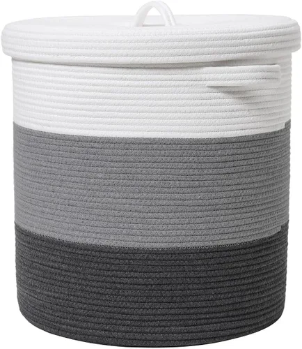 Miniatura 20 de Cesta de almacenamiento extra grande de 16" x 16" x 18" con tapa, cestas de almacenamiento de cuerda de algodón, canasta de lavandería, contenedor