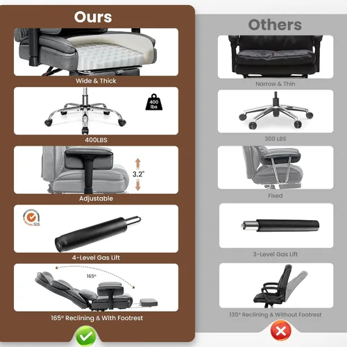 Miniatura 9 de BESTFAIR Silla de oficina grande y alta, silla ejecutiva de respaldo alto con reposapiés y soporte lumbar para personas pesadas, brazos ajustables