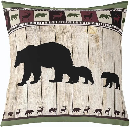 Miniatura 30 de Cartoon Bear Pillow Cover Cute Wild Animal Paw Print Cushion Cover for Kids Boys Girls Teens Jungle Pine Trees Silhouette Cabin Pillow Case for