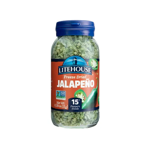 Litehouse Pimientos de jalapeño liofilizados – Pimiento liofilizado, sustituto del jalapeño fresco, hojuelas de pimiento seco, sin OMG, sin gluten,