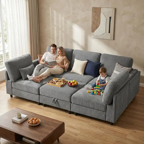 Miniatura 36 de KKL Sofá modular de 84 pulgadas, sofás de 3 plazas para sala de estar con almacenamiento, sofá modular de asiento profundo seccional, funda