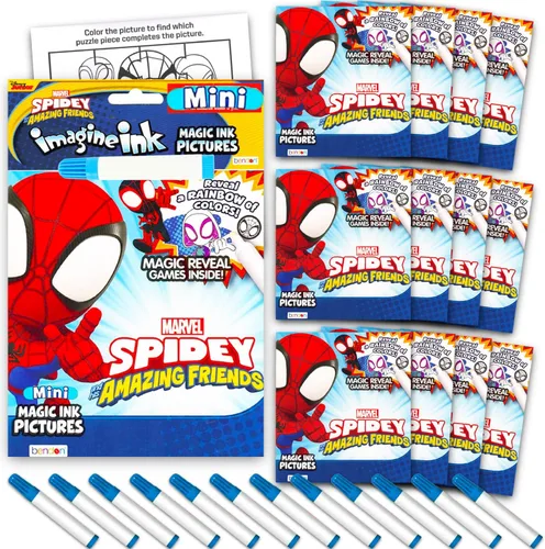 Spidey and His Amazing Friends Imagine - Juego de 12 libros de tinta mágica sin ensuciar | Paquete de recuerdos de fiesta de Spidey