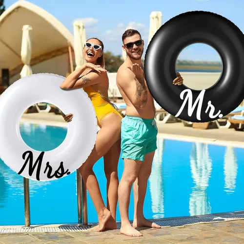 Miniatura 6 de Silipull 2 flotadores de piscina Mr and Mrs de 48 pulgadas, tubos inflables para anillos de boda para luna de miel, pareja, decoración de piscina