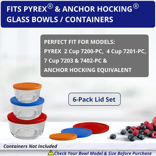 Miniatura 4 de Tapas/Cubiertas de repuesto naranja, azul, rojo de 2, 4 y 7 tazas para cuencos de almacenamiento Pyrex, Anchor Hocking y KlareWare *Solo tapas
