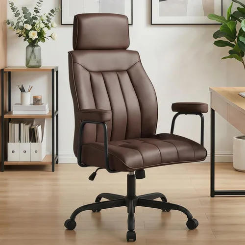 Miniatura 11 de Furniliving Silla de oficina blanca y dorada, sillas de oficina de cuero, silla de tocador ajustable con patas doradas y reposabrazos acolchado
