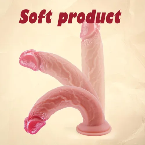 Miniatura 5 de Consolador anal largo realista de silicona líquida de 9 pulgadas con ventosa, consoladores flexibles y grandes de piel real, para el pene gay