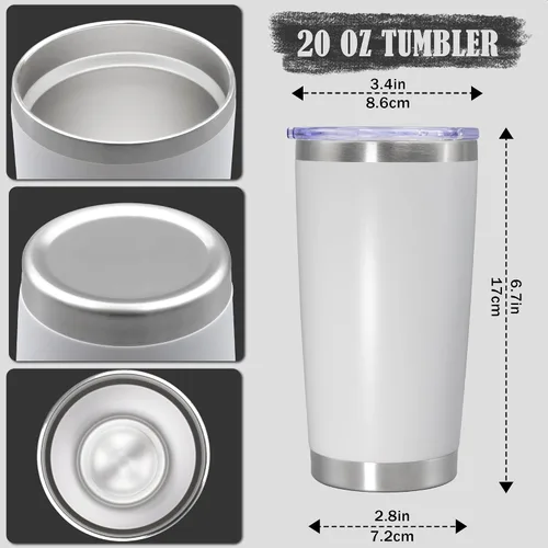 Miniatura 4 de Vaso de viaje de café de 20 onzas a granel con tapa, acero inoxidable de doble pared aislada al vacío, tazas con recubrimiento en polvo, para Blanco