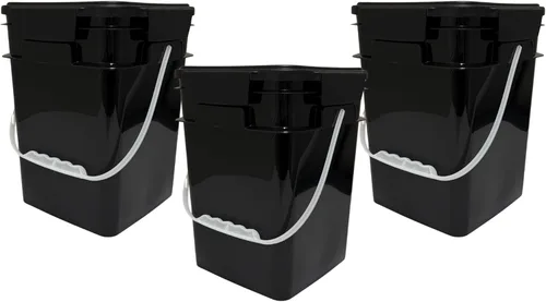 Miniatura 12 de House Naturals Cubo cuadrado de grado alimenticio de 4 galones con asas de plástico y tapa (paquete de 3) contenedores fabricados en Estados Unidos