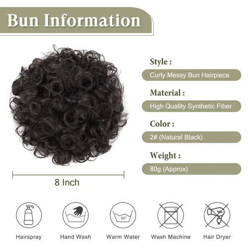 Miniatura 3 de Oseti Extensiones de moño de cabello natural para mujer, moño desordenado, con cordón elástico, rizado y desordenado, extensión de moño falso con #2