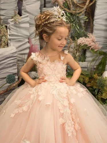 Miniatura 4 de Vestido de niña de las flores, con apliques de tul de mariposa 3D, vestidos de princesa para concursos de graduación, vestidos de fiesta para niñas