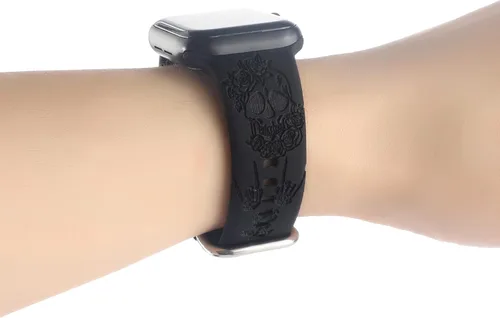 Miniatura 6 de Correa de silicona con grabado floral de Halloween, compatible con Apple Watch 38 40 1.614 in 42 44 46 1.929 in, para mujeres y hombres, correa
