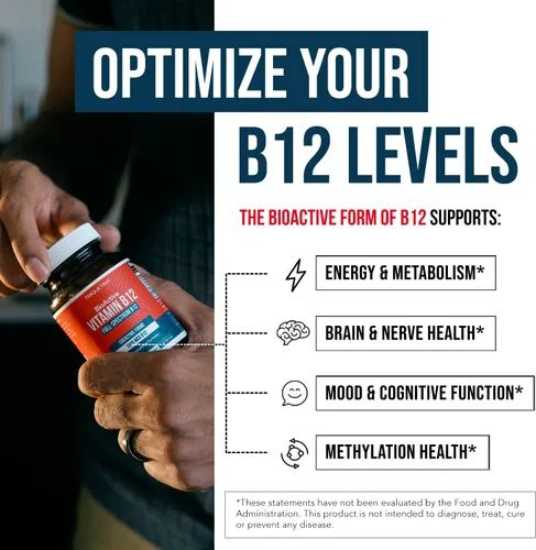 Miniatura 5 de BioActive Vitamina B12 – 1000 mcg, contiene las 3 formas de coenzimas (metilo, adenosilo e hidroxi) más coactor de metilfolato Apoya la energía