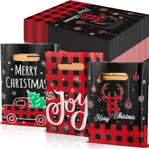 Cholemy 120 Piezas Bolsas de Mercancía de Navidad a Granel Bolsas de Plástico de Navidad 8'' x 10'' Bolsa de Regalo de Favor de Xmas Bolsa de Favor
