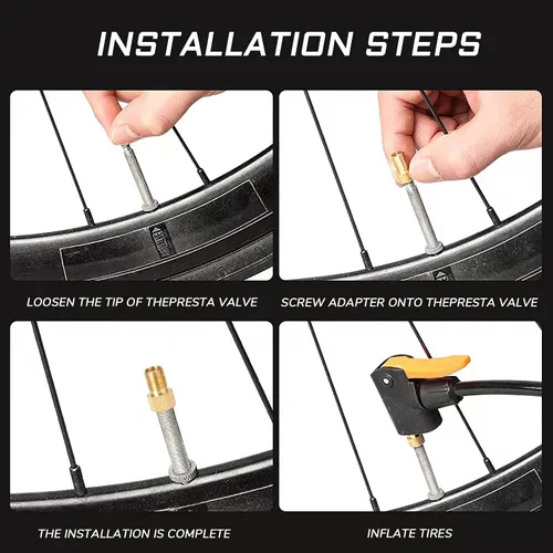 Miniatura 5 de 5 adaptadores de válvula Presta para bicicleta, convierte la válvula Presta a Schrader, funciona con compresores de aire, bombas y más, herramienta