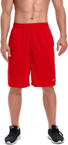 Miniatura 3 de LEAO Pantalones cortos de baloncesto para hombre con bolsillos con cremallera, secado rápido, holgados, pantalones cortos de entrenamiento