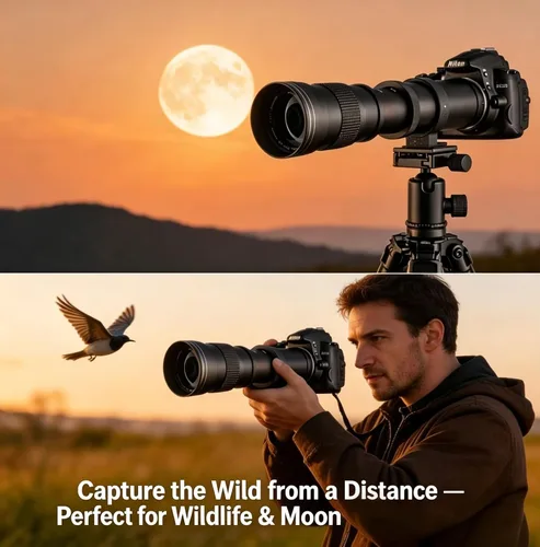 Miniatura 2 de JINTU 420-800mm f/8.3 Lente Zoom Telefoto Manual + Montura T para Canon EOS Rebel SL2 SL1 T3 T3i T4i T5 T5i T6 T6i T6s T7 T7i 4000D 6D 7D 60D 70D