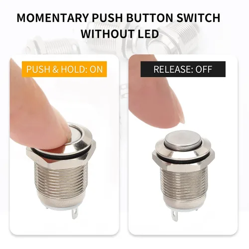 Miniatura 4 de STARELO 6 interruptores de botón momentáneos de 0.472 pulgadas, carcasa plateada, interruptor de botón impermeable IP65, acero inoxidable 1
