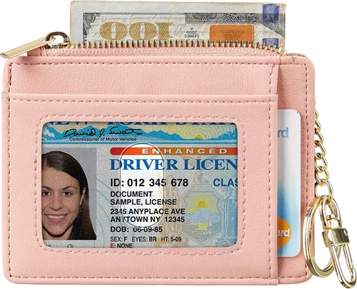 Miniatura 3 de Sodsay Estuche para tarjetas cartera delgada con bolsillo frontal para mujer sujetatarjetas con llavero