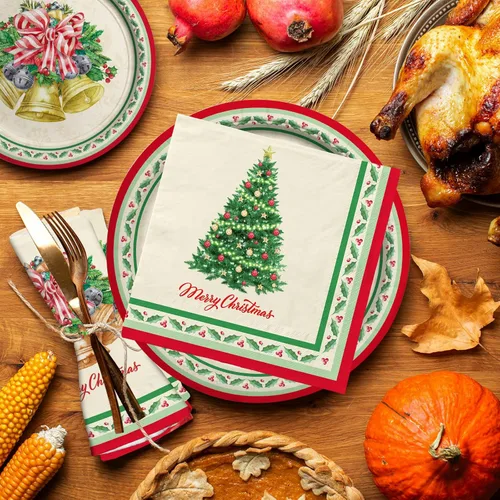 Miniatura 4 de Kit de Suministros de Fiesta de Navidad Gatherfun, Sirve para 50, Incluye Vajilla Desechable de Árbol de Navidad: Platos de Cena de Papel, Platos