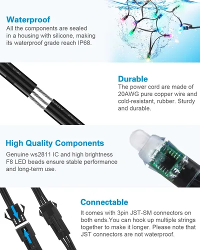 Miniatura 3 de ALITOVE WS2811 - Luz LED direccionable de píxeles, 50 unidades, 5 V, 0.472 in, color de ensueño digital, difusión de color, módulo de píxeles LED