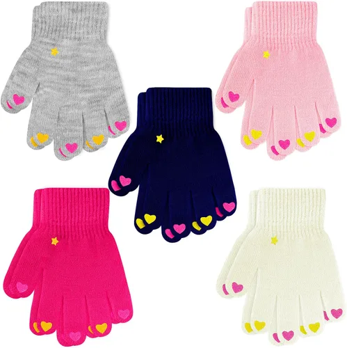 Hicdaw 6 pares de guantes de invierno para niños, guantes de punto elásticos y cálidos para niños o niñas