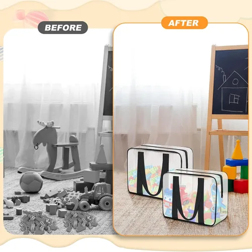 Miniatura 3 de 6 bolsas grandes de almacenamiento de juguetes, bolsas organizadoras de juguetes plegables transparentes con cremallera, bolsas organizadoras
