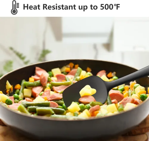 Miniatura 3 de Juego de 5 espátulas de silicona resistentes al calor, juego de espátulas de cocina negras aptas para lavavajillas para utensilios de cocina Negro