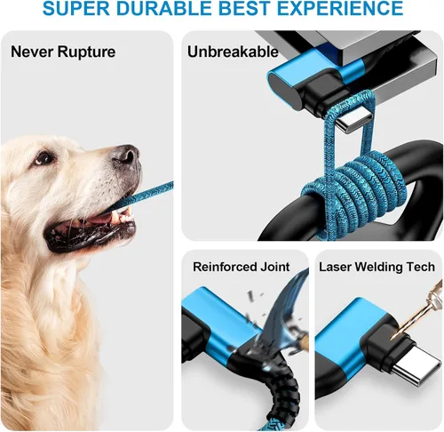 Miniatura 5 de Cable de carga USB C tipo C, cable de carga rápida, paquete de 2 cables de alimentación de teléfono Android de 6 pies en ángulo recto para Samsung