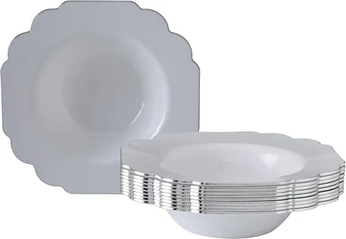 Miniatura 14 de SILVER SPOONS Platos desechables de diseño elegante para fiesta (10 piezas) Juego de cena desechable resistente de 10.75 pulgadas, platos de Blanco
