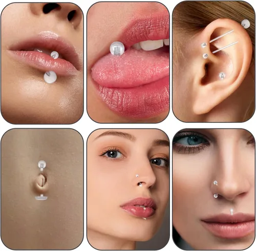 Miniatura 4 de 36 piezas de retenedores transparentes para cirugía, trabajo de plástico Bioflex, anillos de nariz, anillos para vientre, tabique, cejas, labios