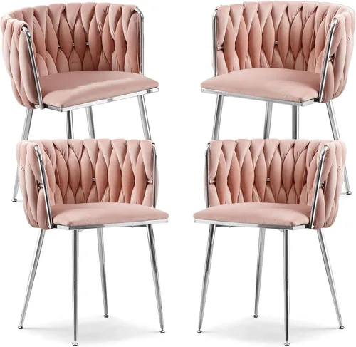 Miniatura 12 de Juego de 2 sillas de comedor de terciopelo, sillas laterales tapizadas tejidas con patas de metal negro, sillas decorativas modernas, sillas