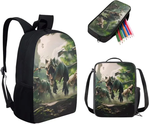 Miniatura 67 de HUGS IDEA Juego de 3 bolsas escolares con aislamiento térmico para el almuerzo, estuche para lápices
