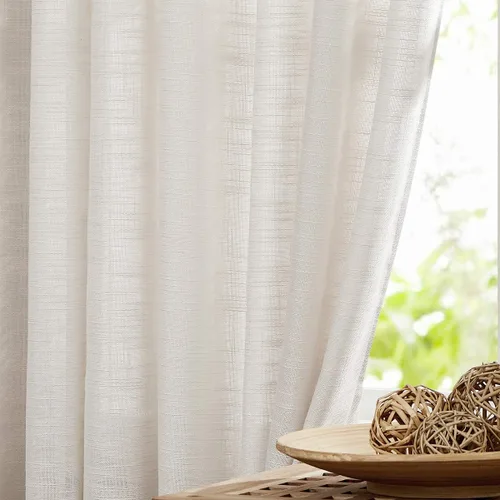 Miniatura 19 de FMFUNCTEX - Cortinas semitransparentes de lino de 114 cm de largo para dormitorio y sala de estar, paneles beige de lino texturizado para ventana
