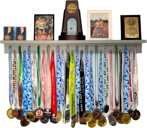 Miniatura 9 de Estante para premios de medallas de 3 pies para exhibición y estante para trofeos – Soporte para trofeos y medallas multideporte para exhibición