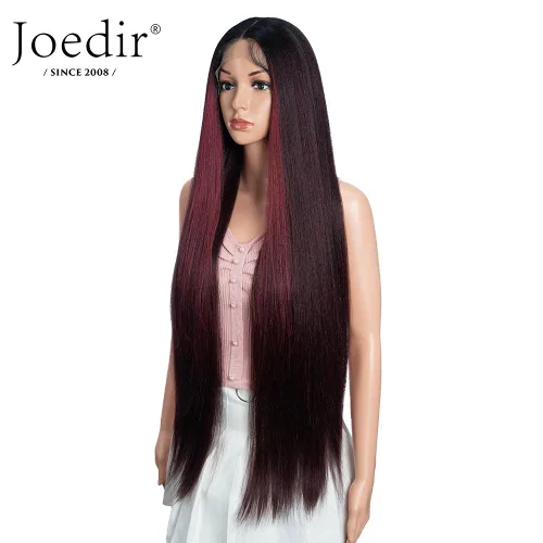 Miniatura 3 de Joedir Peluca de 36 pulgadas súper larga recta ligera Yaki pelucas sintéticas de encaje frontal pelucas para mujeres NTHL1B/99J/118