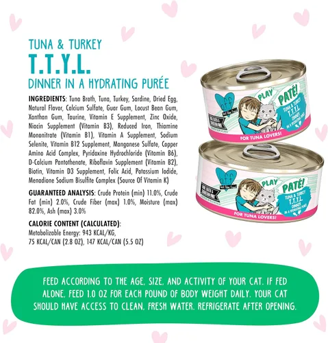 Miniatura 4 de Weruva B.F.F. Play - Best Feline Friend Paté Lovers, Aw Yeah!, T.T.Y.L. de atún y pavo con atún y pavo, lata de 2.8 onzas (paquete de 12)