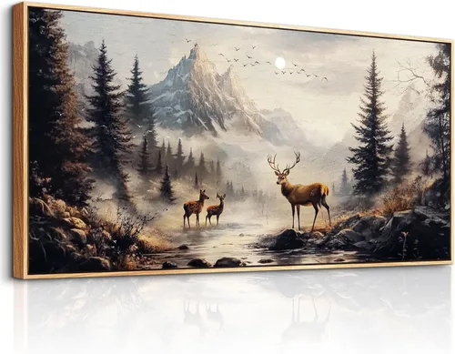 Miniatura 9 de KELIYUAN Lienzo decorativo de pared para sala de estar, decoración de pared grande para dormitorio, pintura de paisaje de alce, montaña, fotos