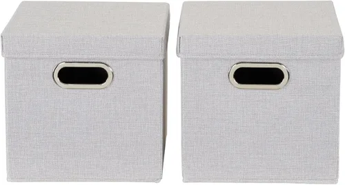 Miniatura 4 de Household Essentials 804-1 Juego de cubos de almacenamiento para café con tapas y asas, paquete de 2, lino plateado