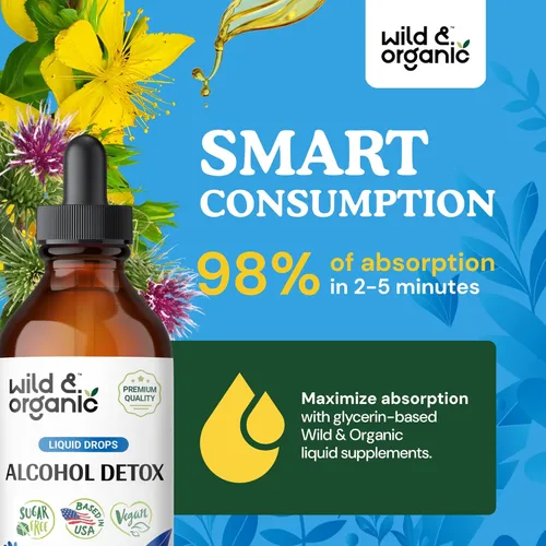 Miniatura 4 de Wild & Organic Gotas de desintoxicación de alcohol, limpieza de hígado y riñón con cardo mariano, triturador de piedras Chanca Piedra, complejo anti