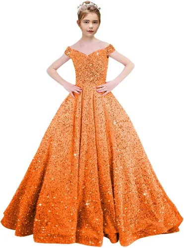 Vestidos de lentejuelas con hombros descubiertos para boda, vestidos brillantes para concursos, vestido de baile, vestido de princesa para niños