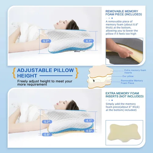 Miniatura 3 de Almohada cervical de alivio del dolor para soporte del cuello, almohada ergonómica ajustable y acogedora para dormir, almohadas de espuma Azul Oscuro