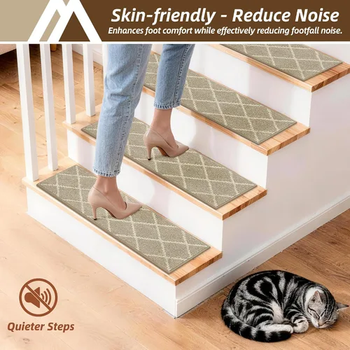 Miniatura 5 de COSY HOMEER Peldaños de escalera para peldaños de madera de 9 x 28 pulgadas, alfombras antideslizantes, pelar y pegar para interiores para niños